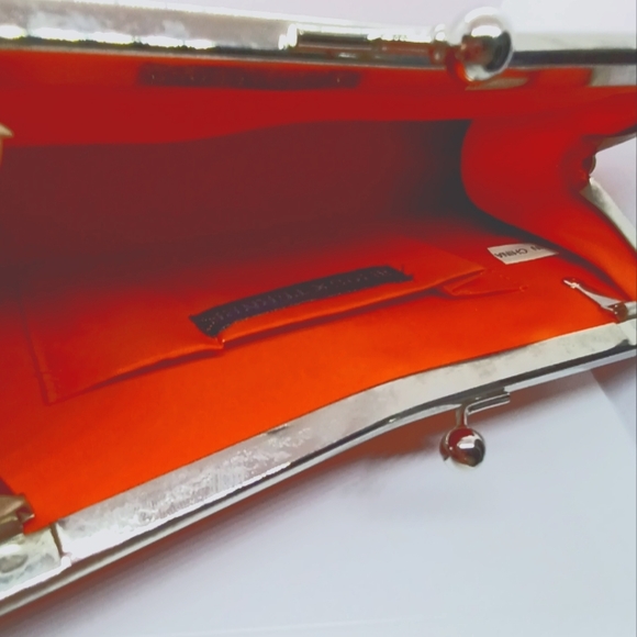 Tangerine colored satin clutch purse - Picture 3 of 6